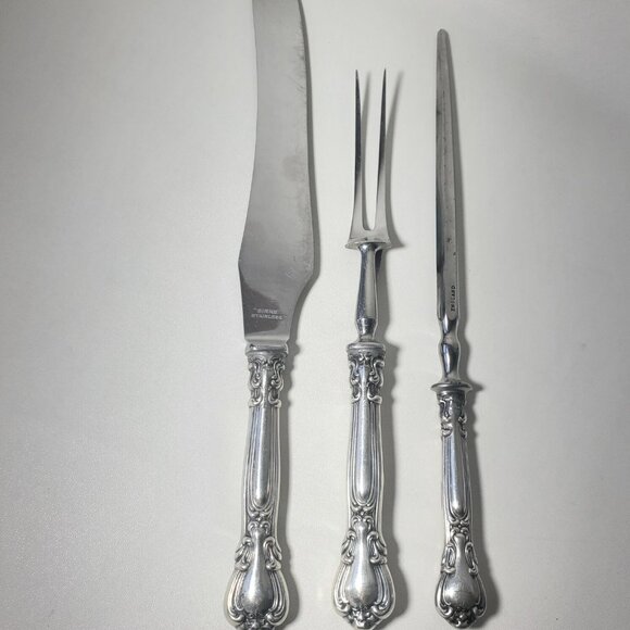 BIRKS Chantilly 3 Piece Carving Set Sterling Handles c1930s-1950s - Picture 1 of 12